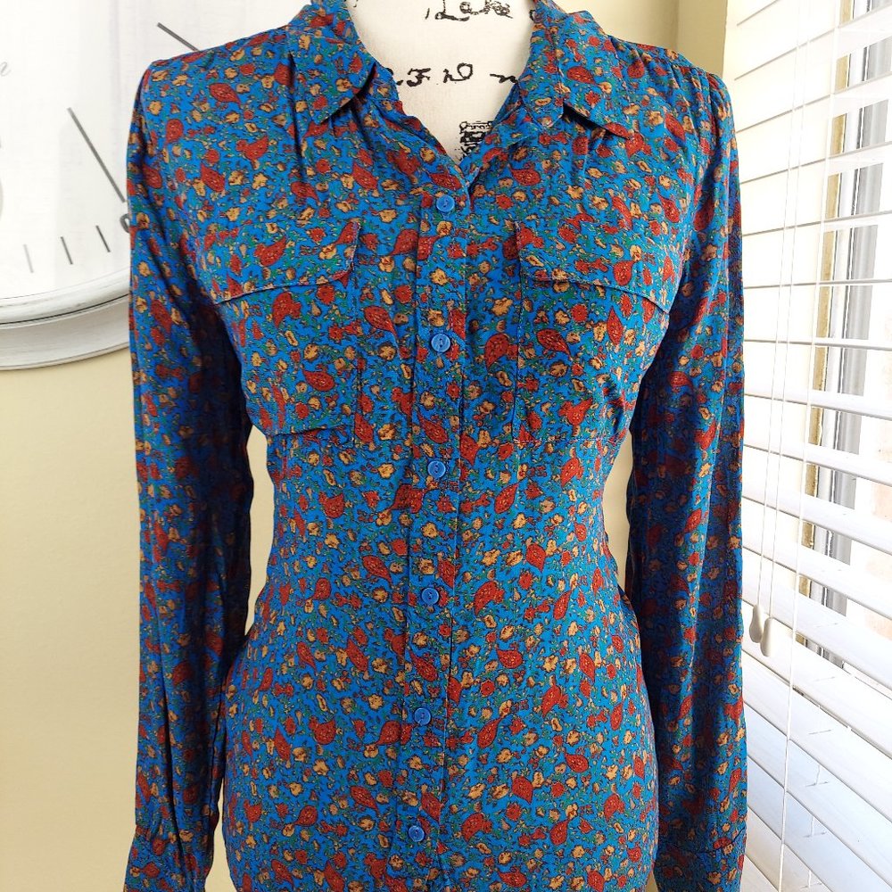 Lucky Brand Women's Size Medium Floral Multicolor Pockets Hi-Low Hem EUC